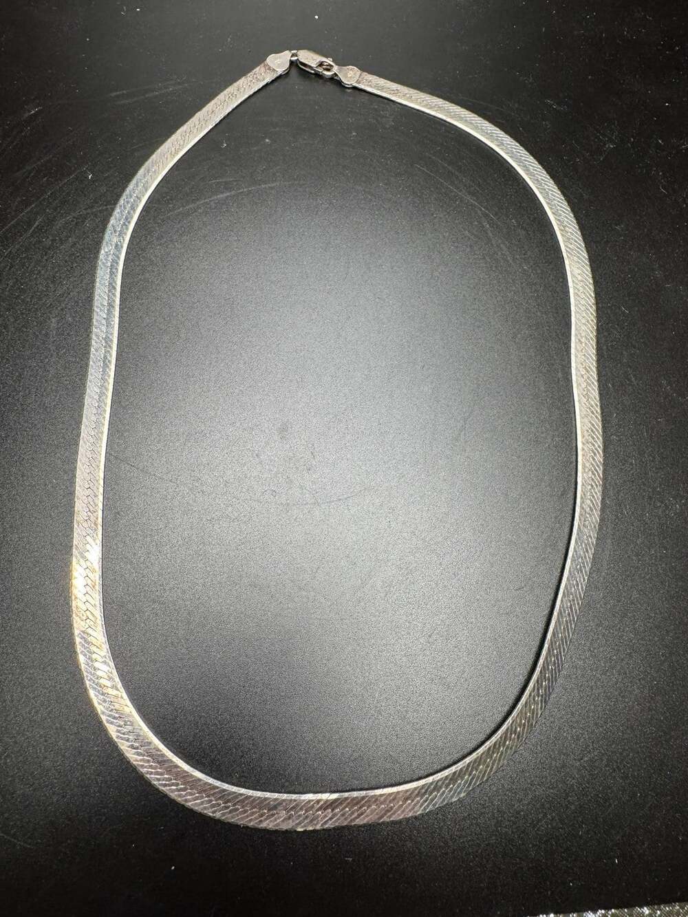 Vintage 925 Sterling Silver Herringbone Necklace Italy Chain Flat Link 18 Inch